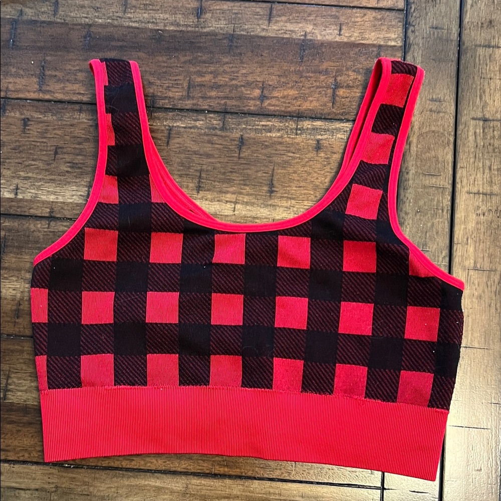 SO Red and Black Checkered Sports Bra